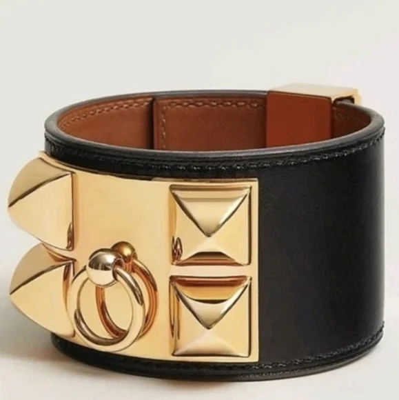 Hermés Collier de Chien Yellow Gold Plated Studded Leather Adjustable Bracelet - Picture 2 of 15